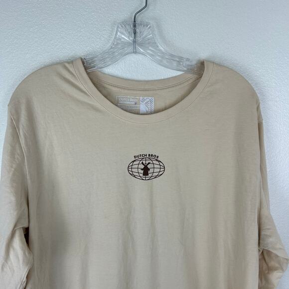 Dutch Bros Men's Long Sleeve Tan Shirt Size XL It's All Good Globe Logo Top - Picture 4 of 6